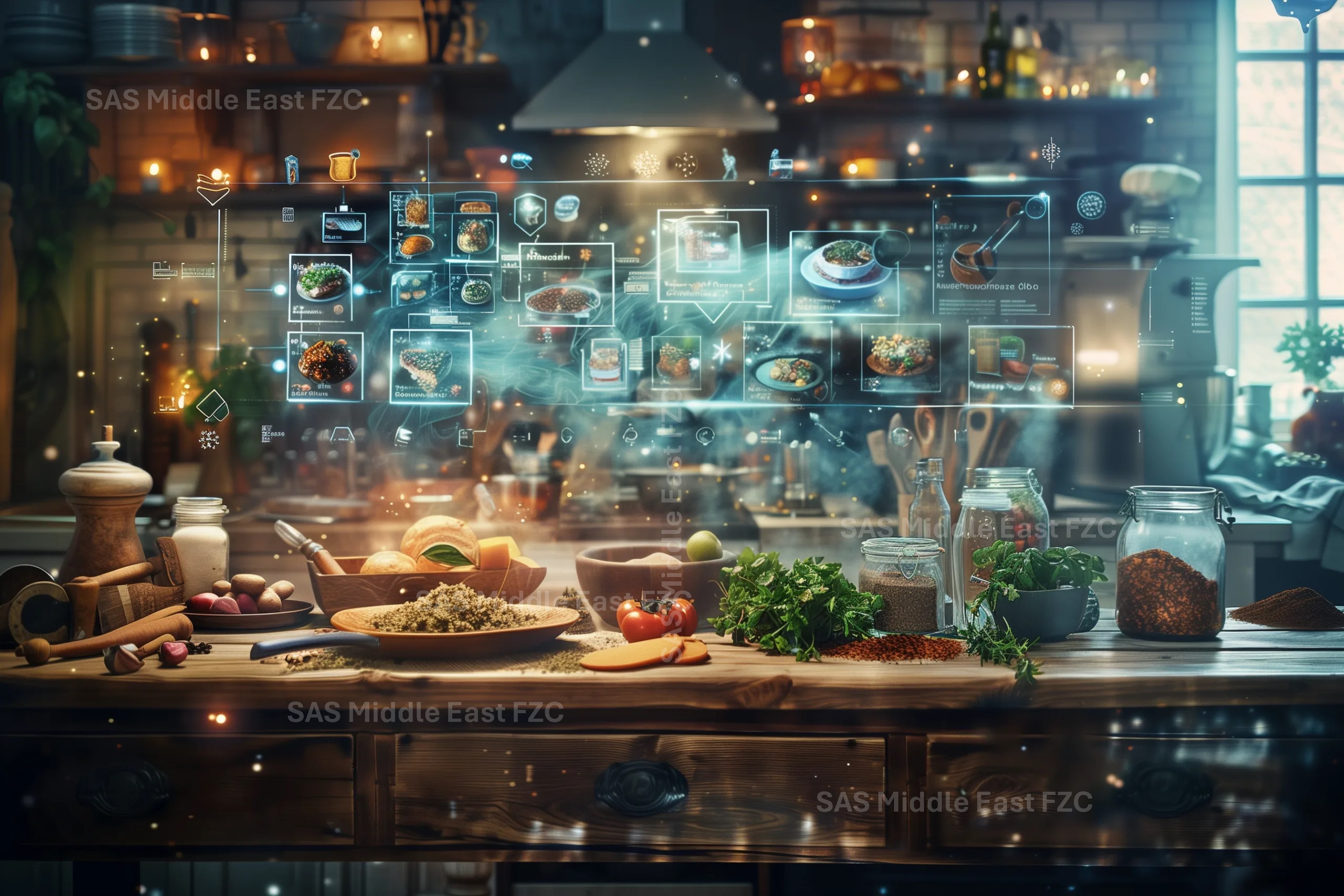 AI kitchen concept showing data-driven controls in modern home setting