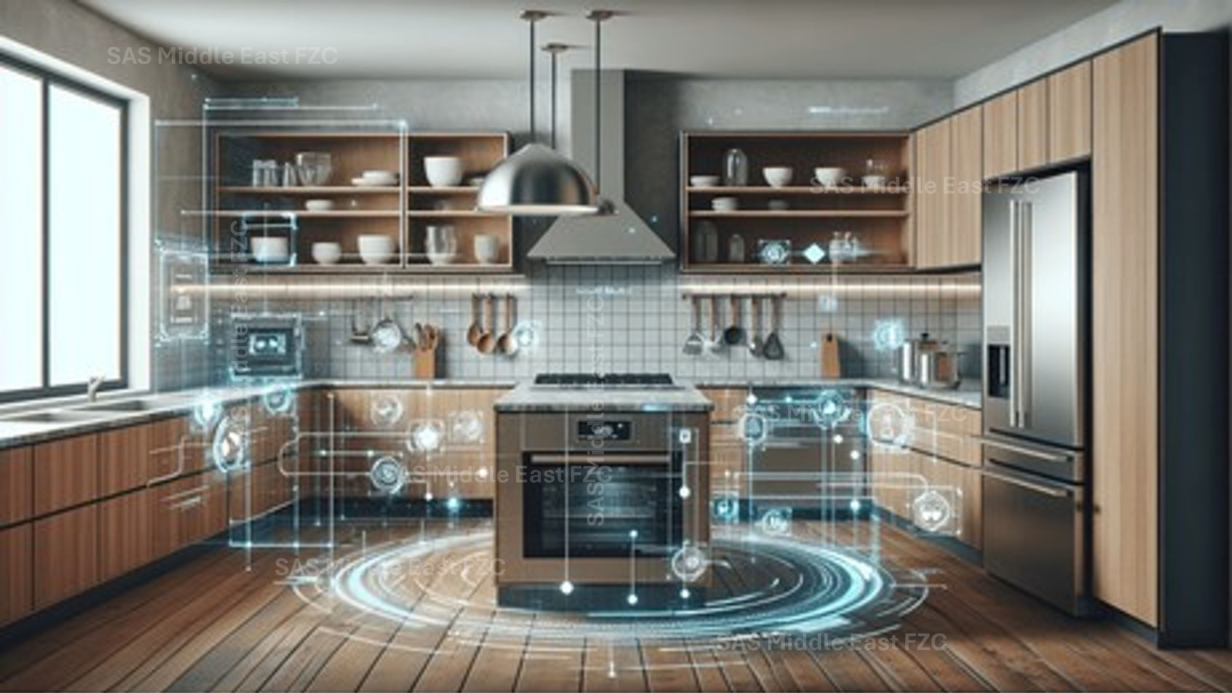 Connected kitchen devices with AI and IoT style overlay