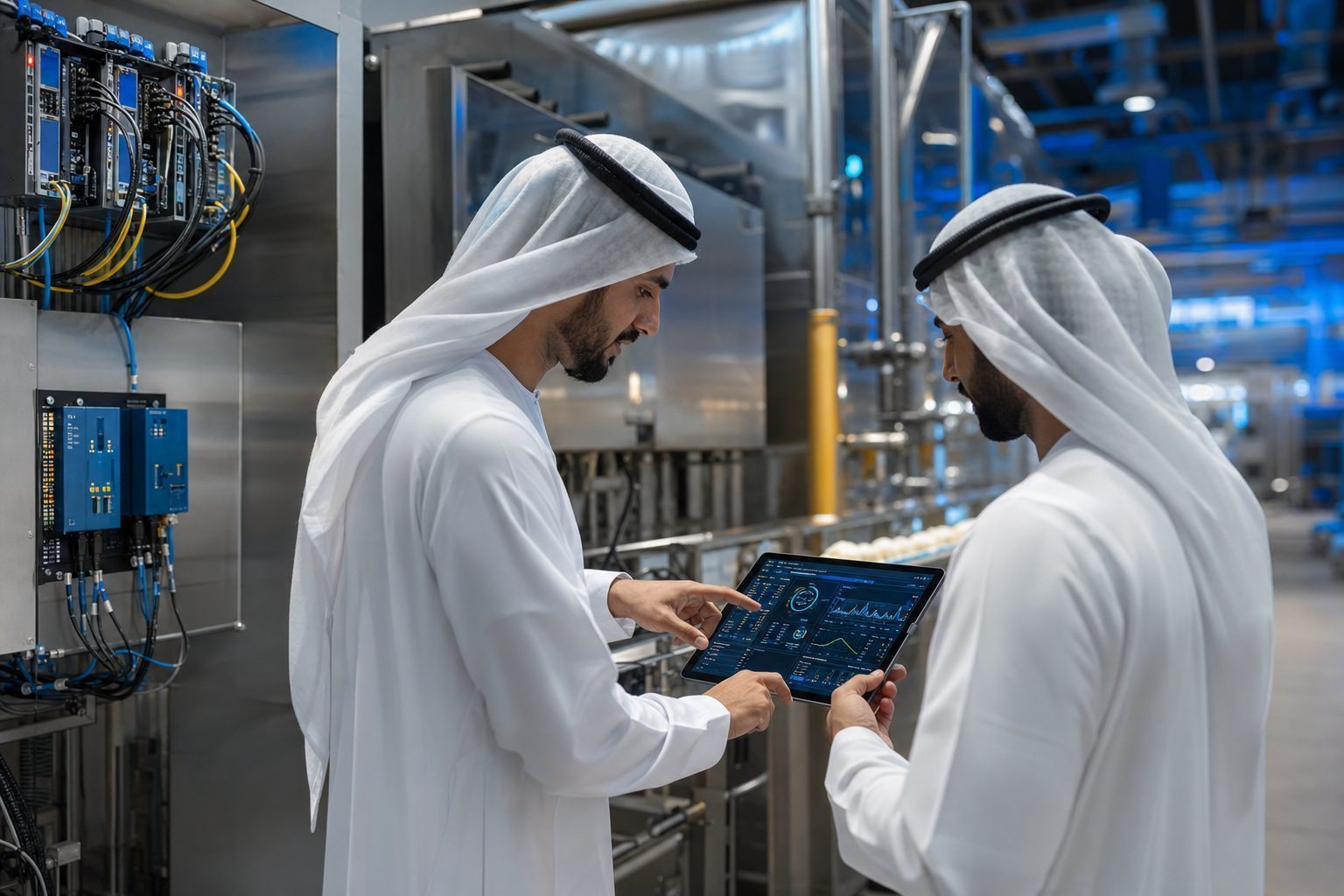 SAS engineers commissioning industrial IoT and SCADA systems on-site in the UAE
