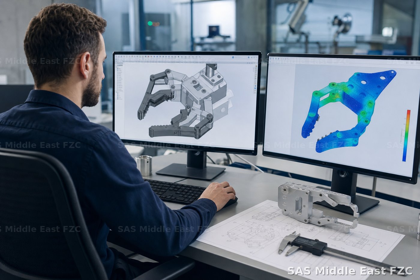 EOAT engineering and design — 3D CAD, FEA simulation and technical drawings for custom robot tooling