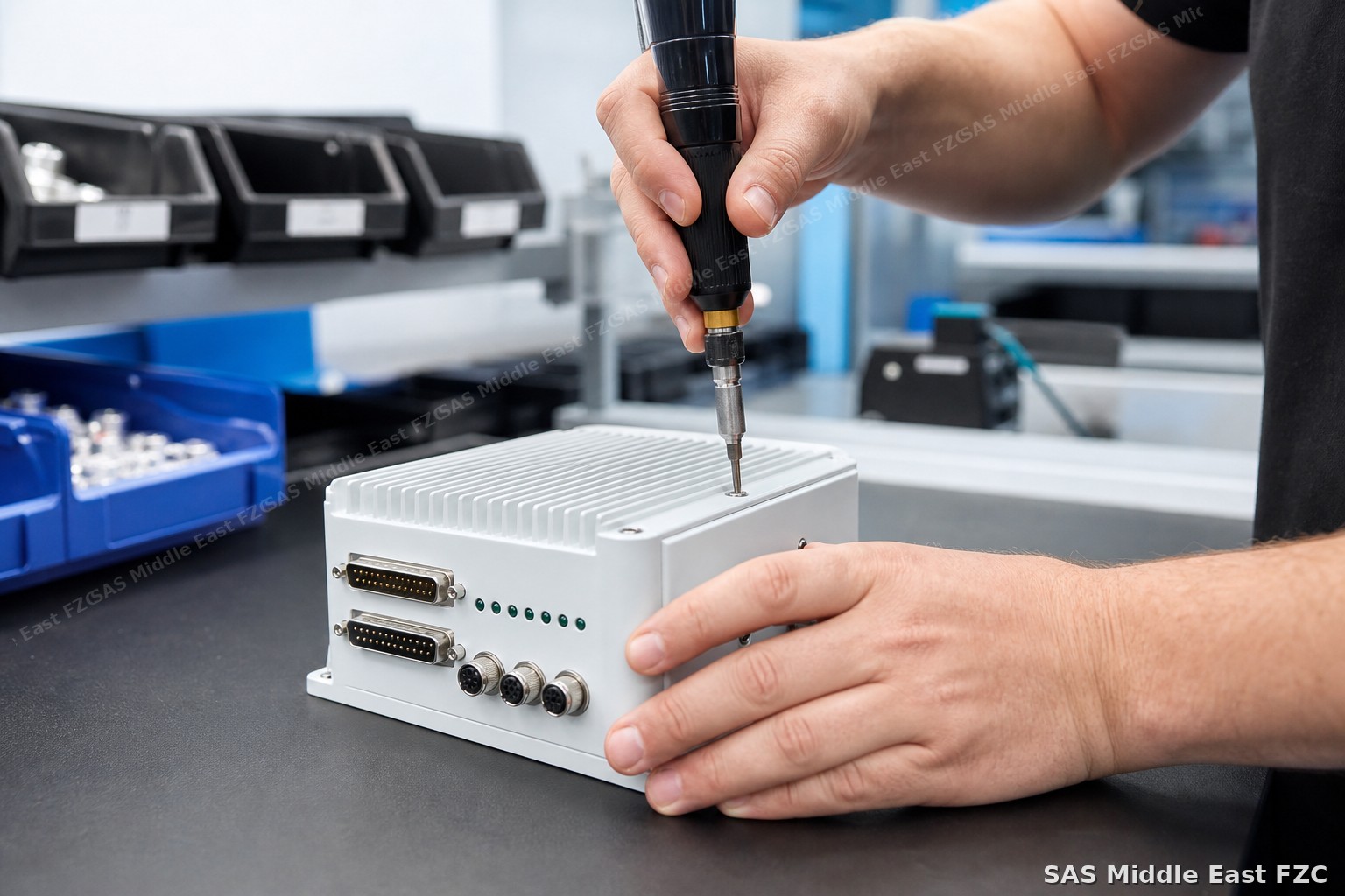 White-label industrial connectivity module assembly on OEM engineering workbench