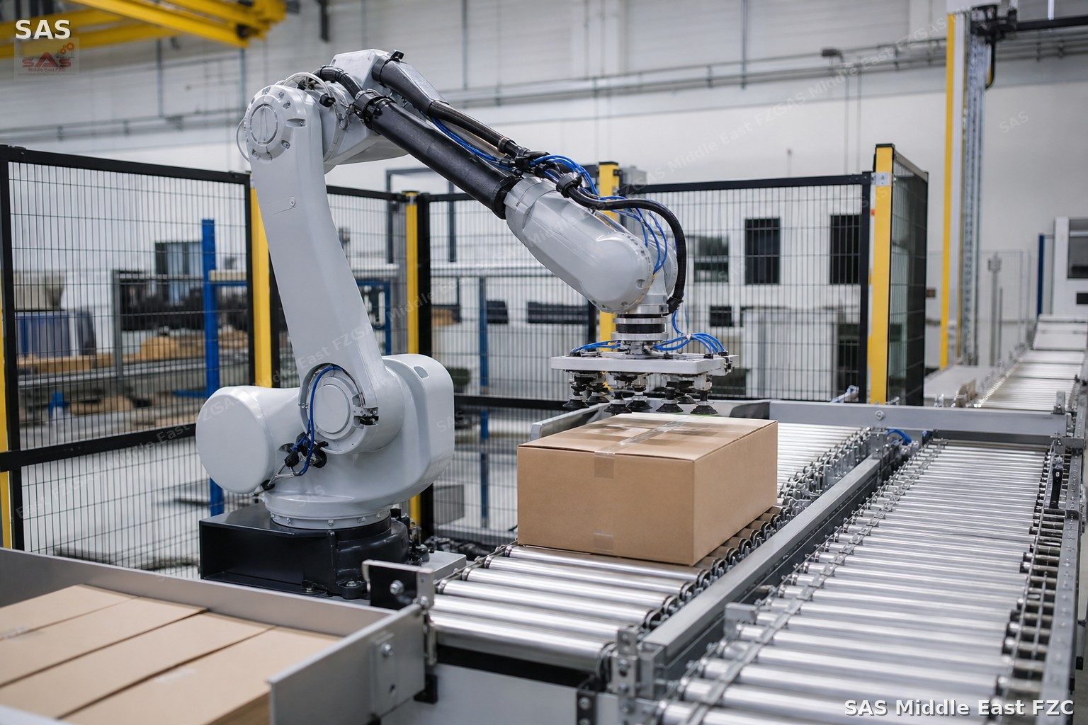 Industrial robot cell with EOAT on a packaging line — SAS robotics integration