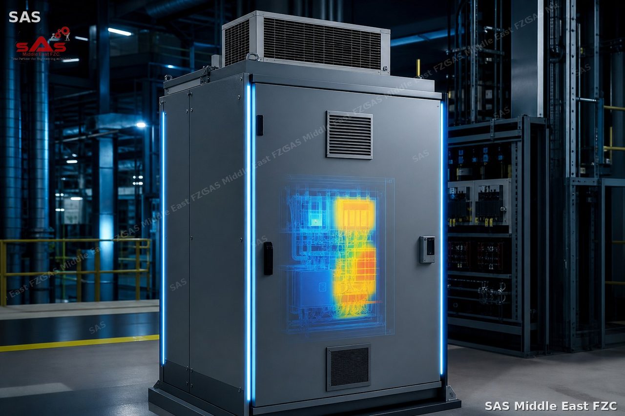 Industrial panel air conditioner on a control cabinet — SAS ClimaLink BTU calculator